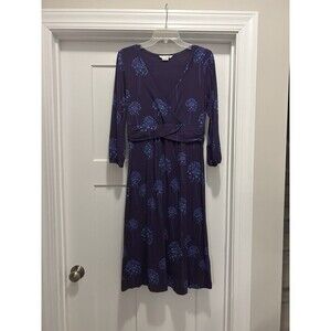 Boden Women’s Size 10L Dress Purple Faux Wrap Long Sleeve Dandelion Print Modest